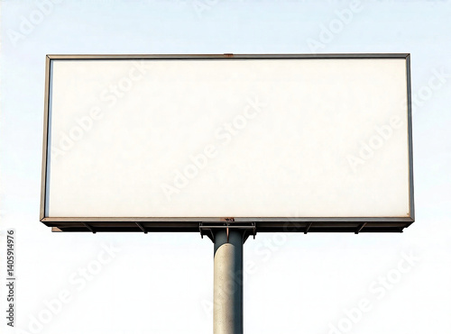 A blank billboard mounted on a metal pole, isolated on a white background PNG, with a high degree of realism and professional quality.  Depth of field should be shallow, focusing on the billboard. Moo