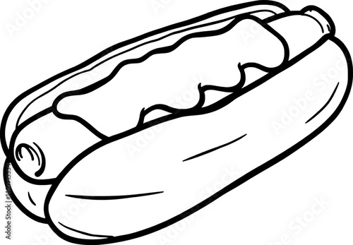 Delicious Hot Dog with Orange Sauce in Bun Illustration