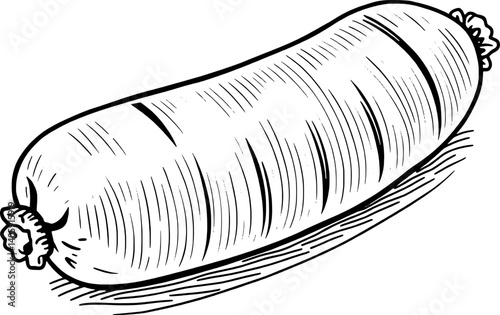 Detailed Line Drawing Of A Single Cooked Sausage