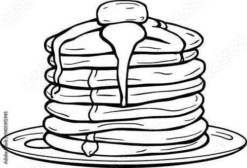A Delicious Stack of Buttery Pancakes Drizzled With Syrup Served on a Plate