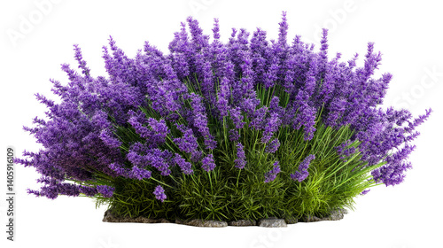 Lavender bush in full bloom with vibrant purple flowers and greenery