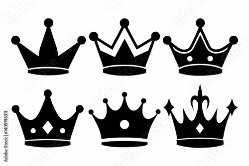 The croblack, vector, icon, set, crown, silhouette, design, collection, illustration, graphic, symbol, isolated, bundle, drawing, art, king, outline, pack, quwn icon set silhouette black vector bundle
