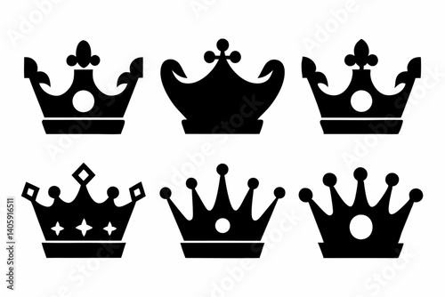 The croblack, vector, icon, set, crown, silhouette, design, collection, illustration, graphic, symbol, isolated, bundle, drawing, art, king, outline, pack, quwn icon set silhouette black vector bundle