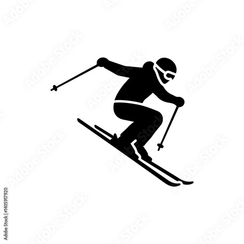 Freeride skier mid jump ski cross black icon