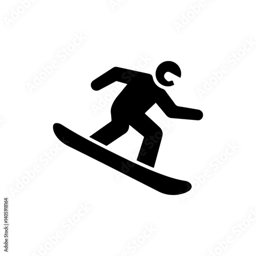 Snowboarder carving downhill with one knee bent black flat icon