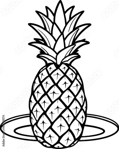 A Striking Line Art Illustration Of A Single Pineapple On A Plate