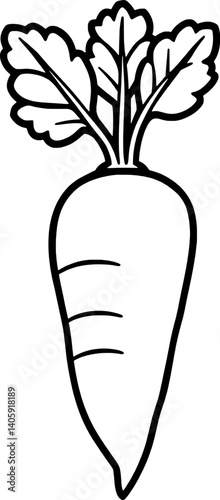 Simple Line Drawing Of A Single Carrot With Green Tops
