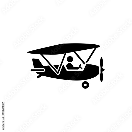 Ultralight Pilot Flying Small Winged Plane Black Icon Silhouette