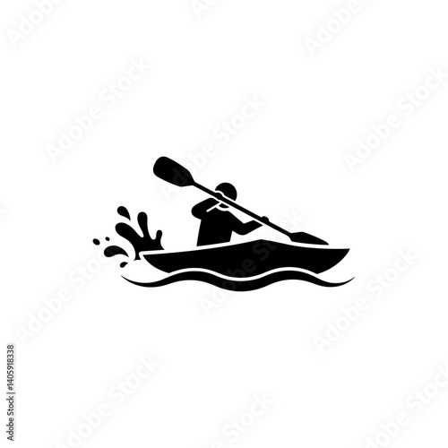 Whitewater Kayaker Paddling Fiercely with Splash Effect Black Icon