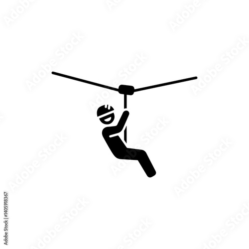 Zipline Participant Smiling During Fast Descent Black Icon