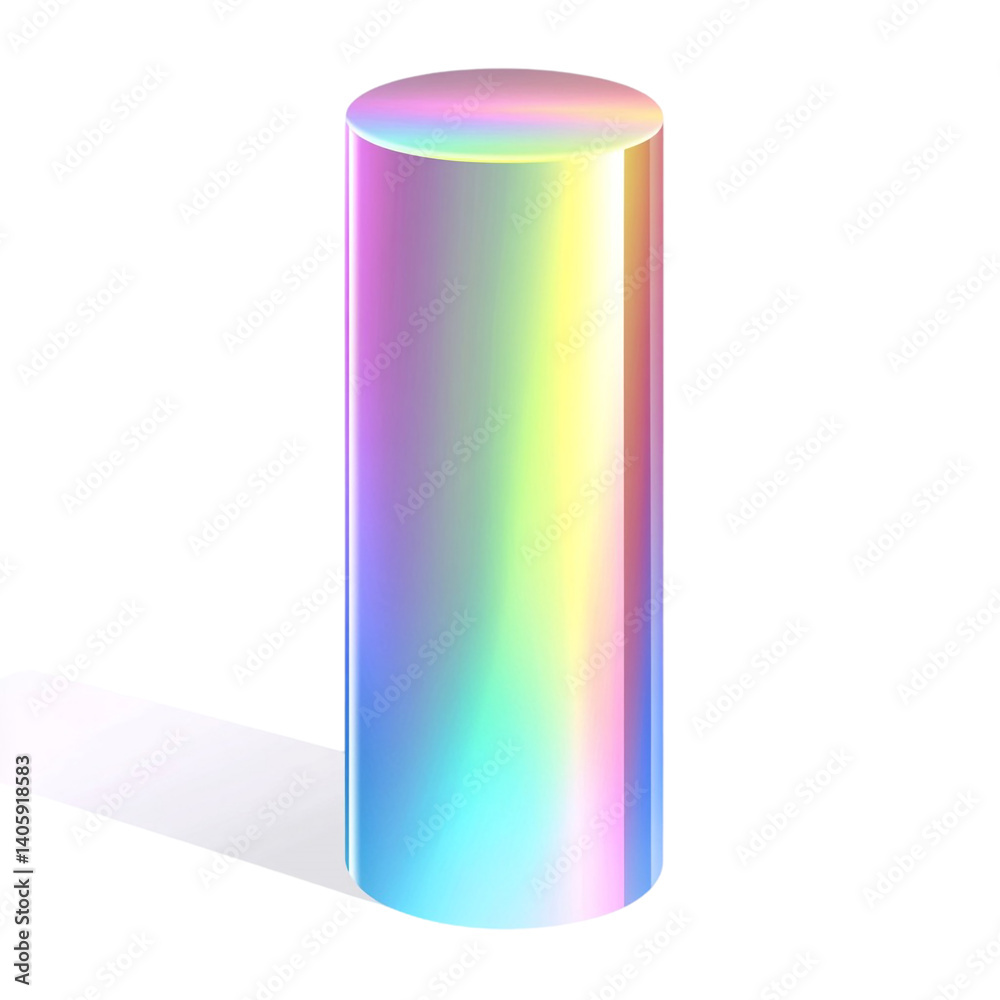 Holographic cylinder rainbow colors on black background casting shadow Holographic cylinder rainbow colors on black background casting shadow