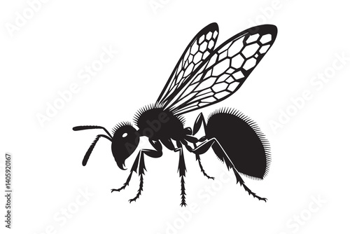 Flying ant silhouette with white background