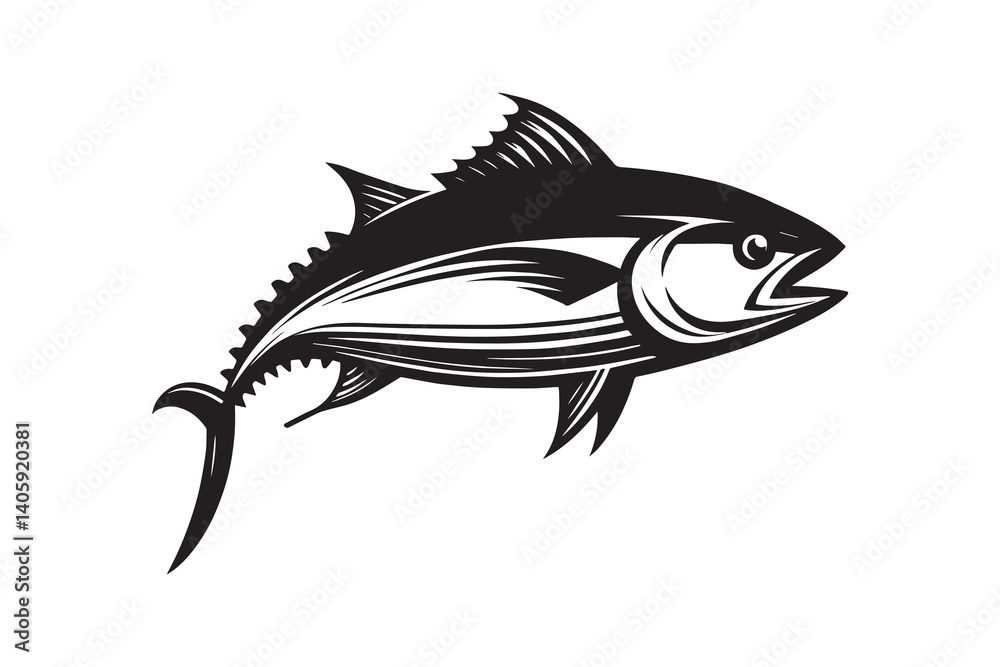 Fototapeta premium Tuna fish silhouette with white background