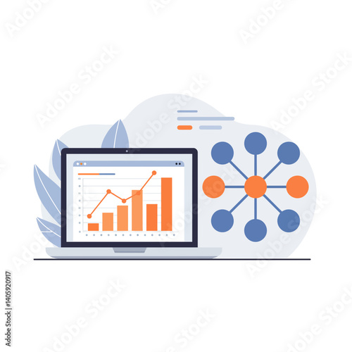 Team Collaboration Analytics on Laptop with Graph and Diagram Background  