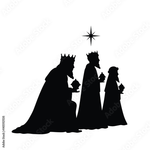 Three Wise Men Silhouette Following Star Christian Nativity Christmas Scene