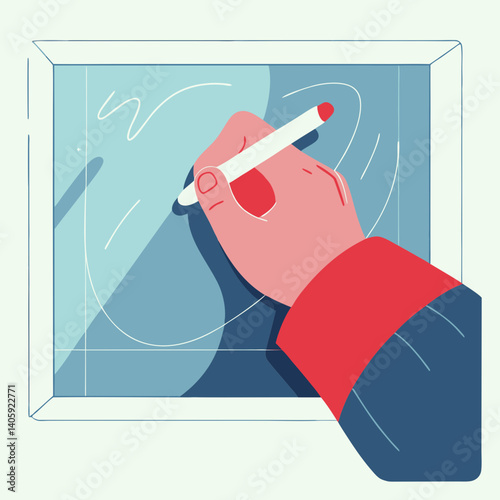 Hand drawing on tablet screen with stylus in flat illustration style