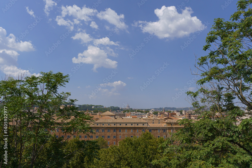 Obraz premium Beautiful panoramic view on the cityscape of Rome from Aventione hill 