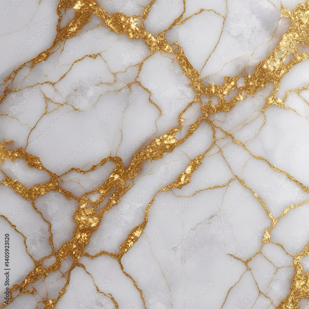 White marble with golden veining.
White marble with golden veining.