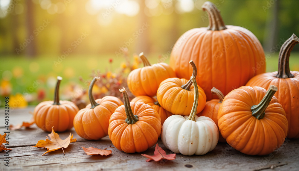 Pumpkins Arranged on a Wooden Table in a Cozy Fall Setting for Autumn Blogs, Seasonal Decor Websites, Thanksgiving Menus, and Social Media Campaigns Pumpkins Arranged on a Wooden Table in a Cozy Fall Setting for Autumn Blogs, Seasonal Decor Websites, Thanksgiving Menus, and Social Media Campaigns