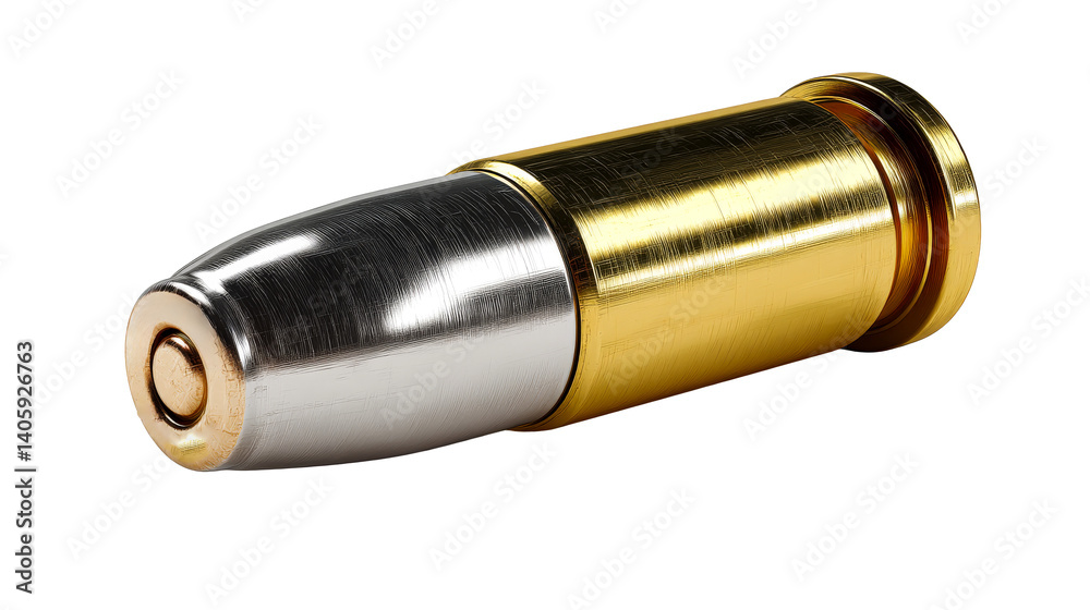 Metallic bullet with a transparent background showing details Metallic bullet with a transparent background showing details