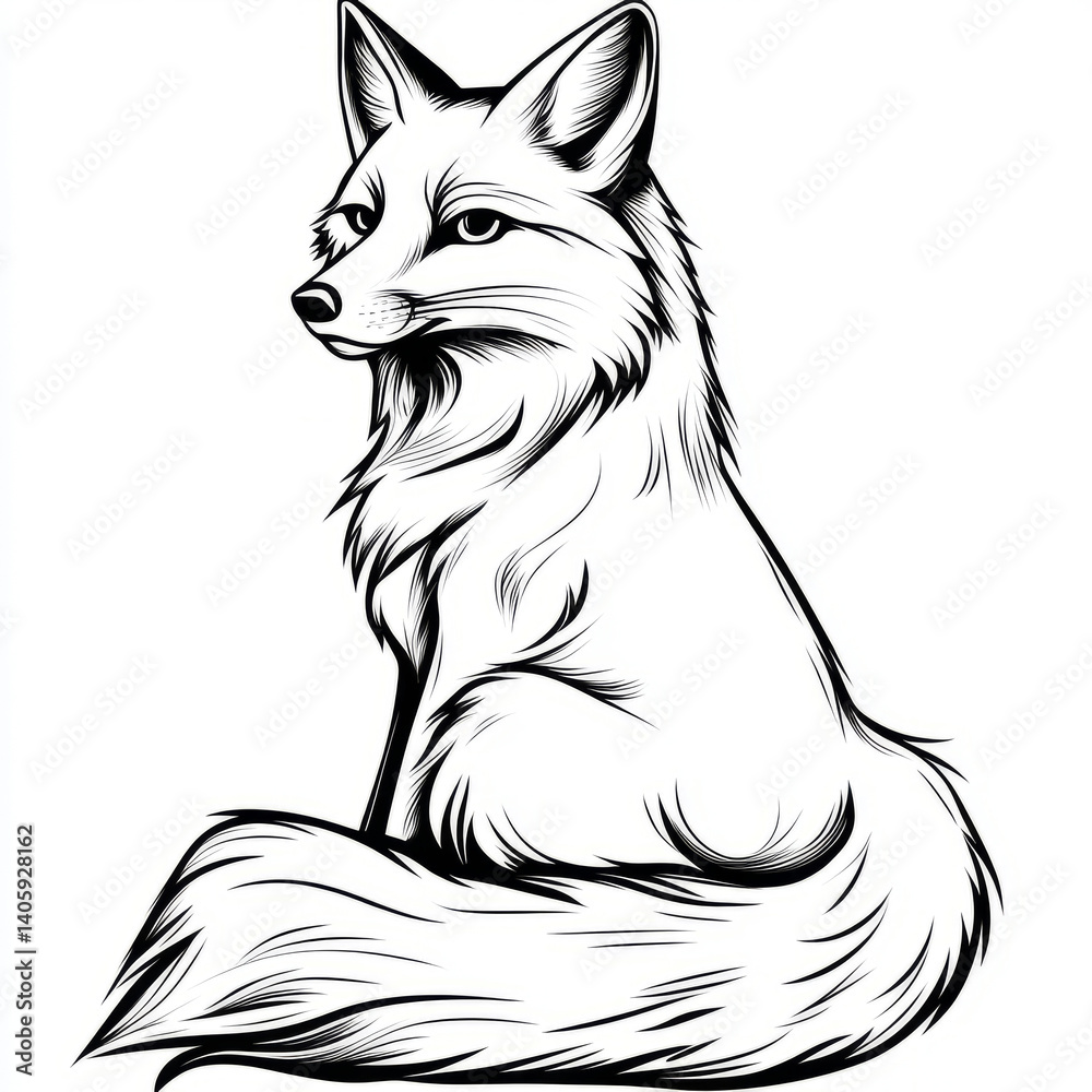 Obraz premium Black and white vector illustration of a fox.
