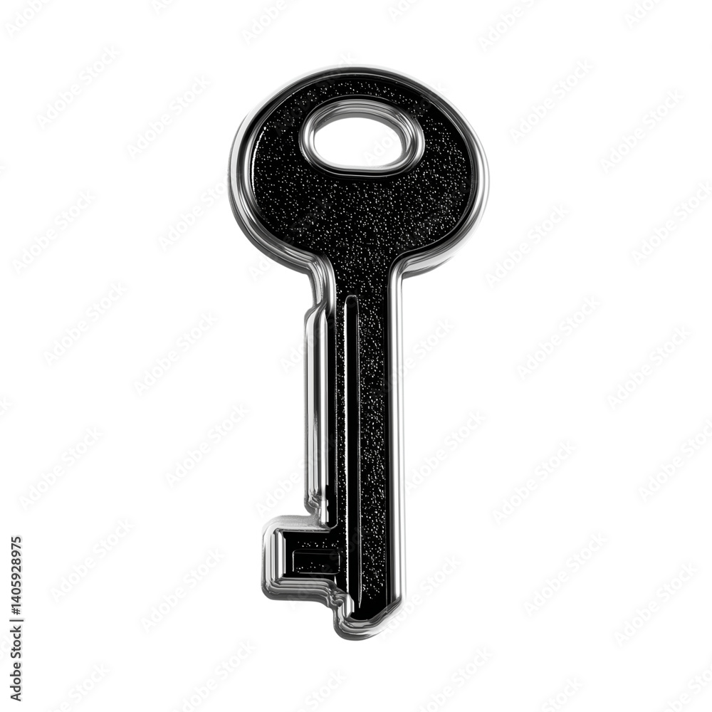 Realistic sticker of a black key with thin outline on transparent background, no shadow, security symbol, metal texture Realistic sticker of a black key with thin outline on transparent background, no shadow, security symbol, metal texture