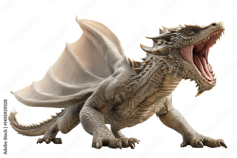 Fototapeta premium Roaring Dragon with Spiked Body and Large Wings