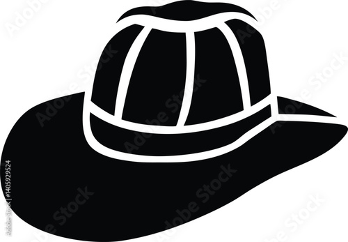 Black and white silhouette of a hat, clean bold vector icon for everyday object design and branding