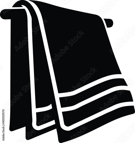 Black and white silhouette of a towel, clean bold vector icon for everyday object design and branding
