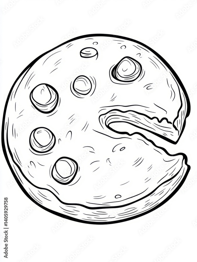 Obraz premium A black and white drawing of a bitten cookie.