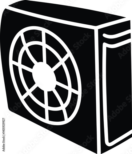 Black and white silhouette of an air conditioner, clean bold vector icon for everyday object design and branding