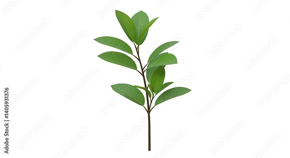 Obraz premium Vibrant green sprig with glossy leaves isolated on white background 
