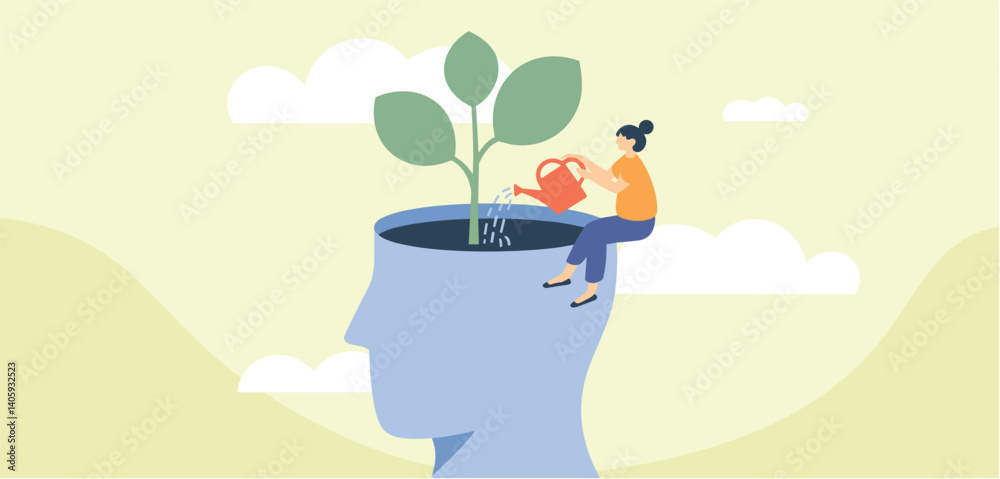 Naklejka premium Women's Mental and Wellness Health Illustration