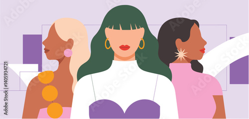 Three stylish and diverse women standing together in a fashionable setting
