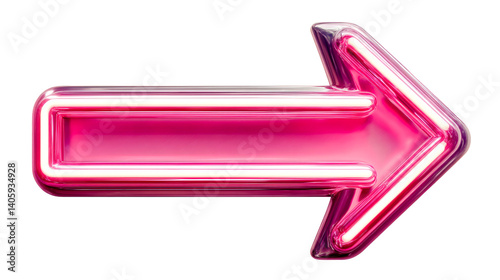 Bright pink neon arrow pointing right with a transparent background