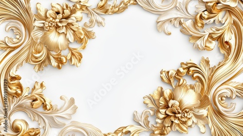 Wallpaper Mural Golden picture frame baroque style on white background. AI generated illustration Torontodigital.ca