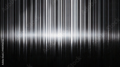Abstract background with glowing gray white silver stripes on dark grainy backdrop, light gradient lines   