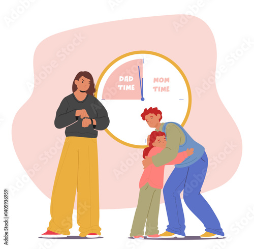 Mom and dad time for parenting and raising children scene with divorced parents dividing custody