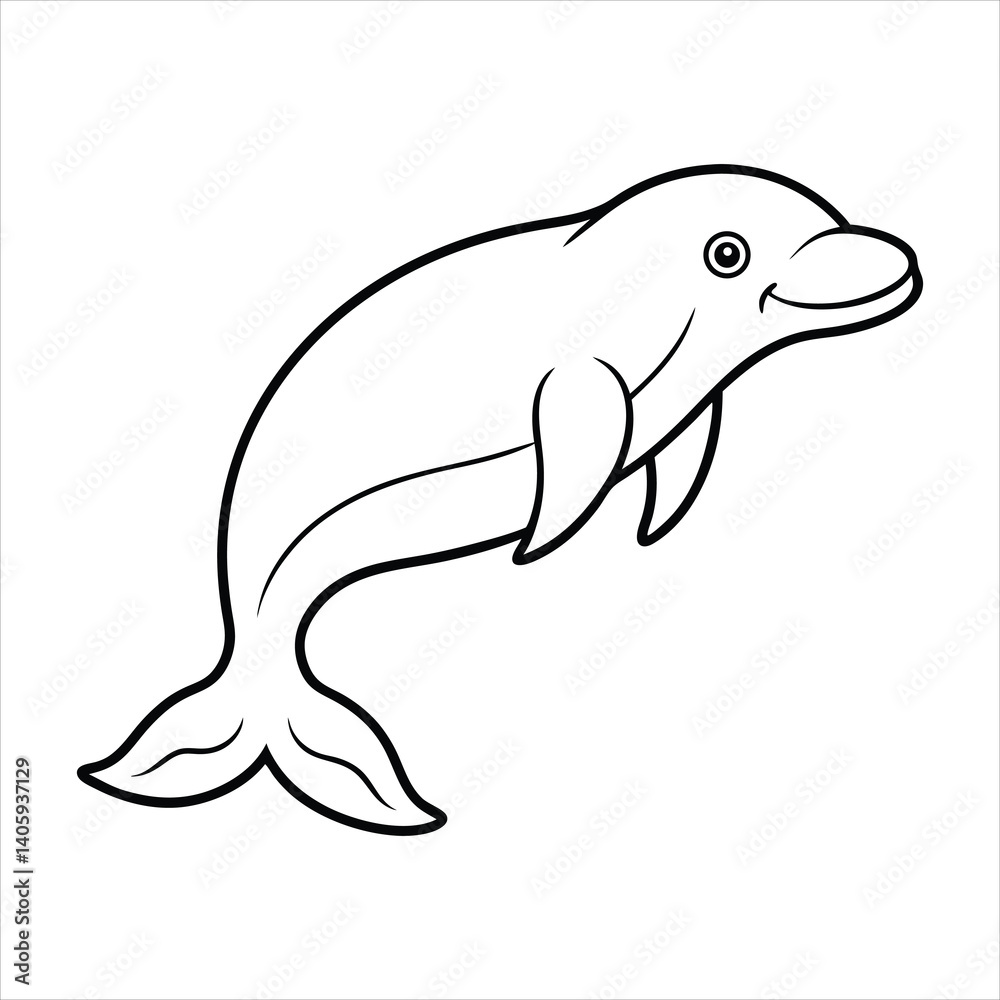 Obraz premium Hand-Drawn Outline Illustration of a Playful Smiling Dolphin Character