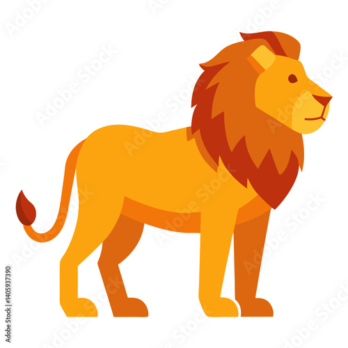 Majestic Lion Illustration: A stylized illustration of a majestic lion, showcasing its powerful presence and regal mane. The lion stands in profile, exhibiting a calm yet commanding demeanor.