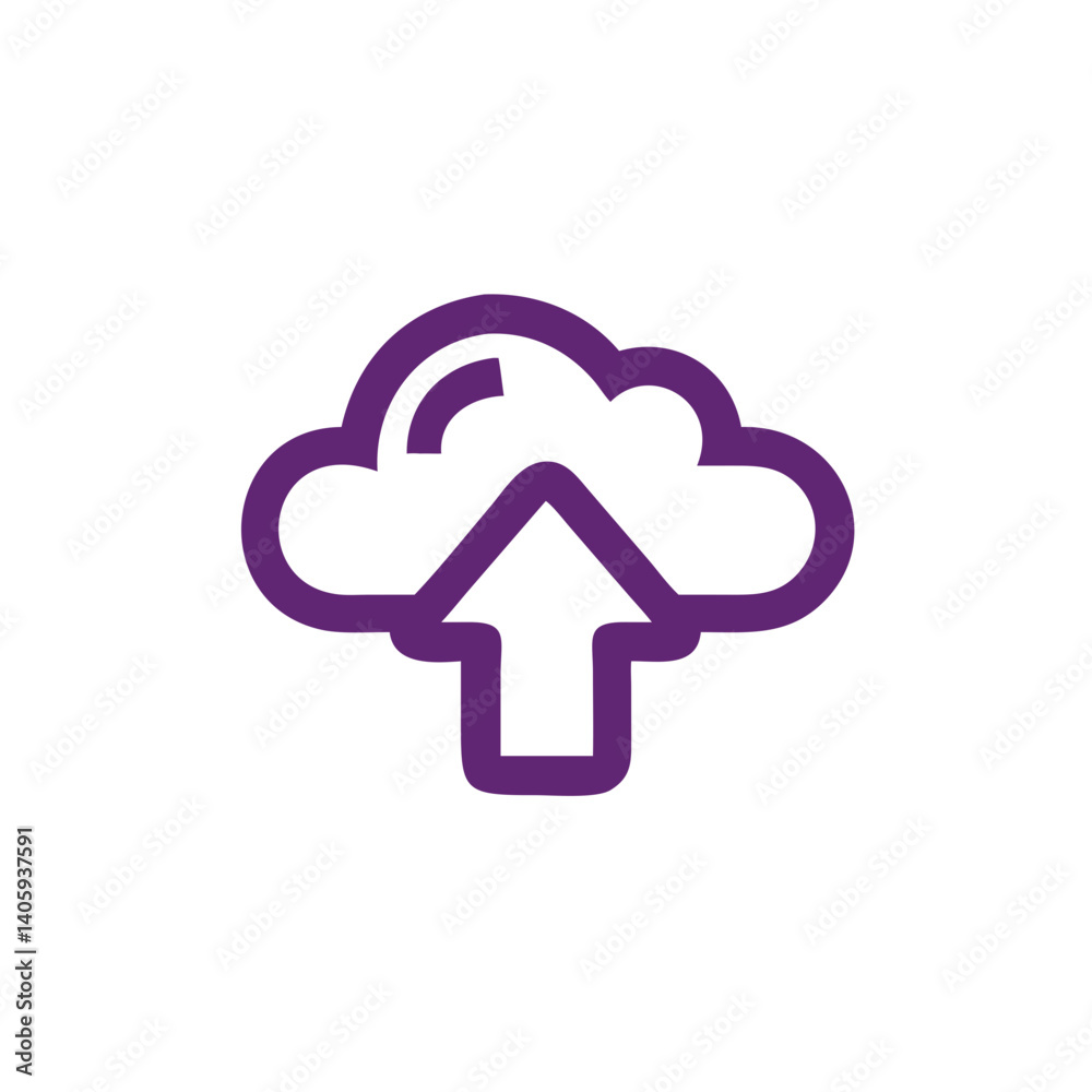 Cloud Upload Icon: Purple cloud upload icon, symbolizing data storage, transfer, and connectivity. Clean, simple, and modern design. 