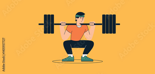 Man doing a barbell squat exercise
