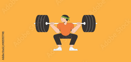 Man doing a barbell squat exercise
