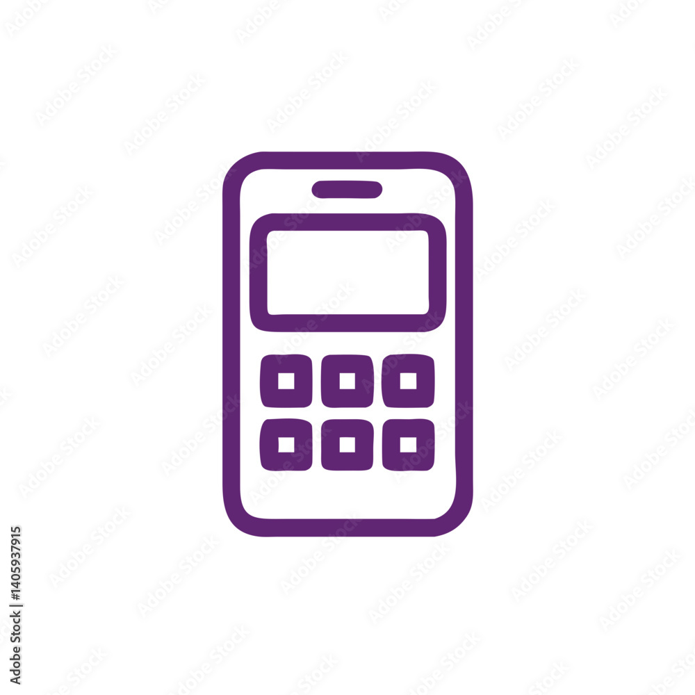 Simplified Mobile Device Icon: A simple line-art illustration of a modern mobile phone, showcasing its sleek design and user-friendly interface.