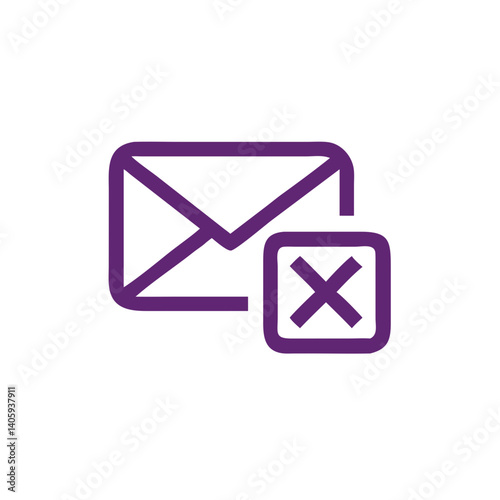Email Decline: A modern icon of a sealed envelope with a distinct 'X' mark superimposed, symbolizing the rejection or cancellation of an email. Ideal for various digital communication concepts.