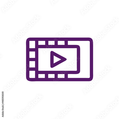 Video Play Icon: A minimalist illustration of a video play button within a film reel, capturing the essence of multimedia and content delivery.