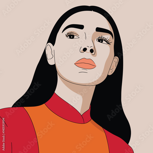 Confident woman standing with hands on hips in a modern abstract setting
