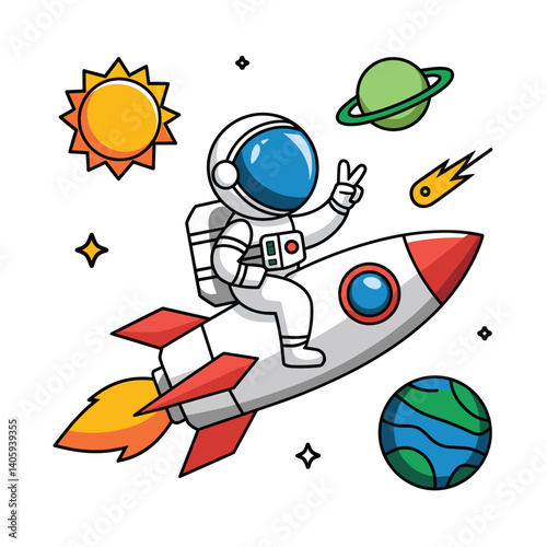 Astronaut floating in space surrounded by colorful planets
