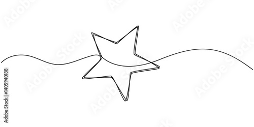 Line star one continuous line drawing design vector, hand draw doodle stars illustration in continuous line arts style vector, Star continuous one line drawing vector illustration, Premium vector.