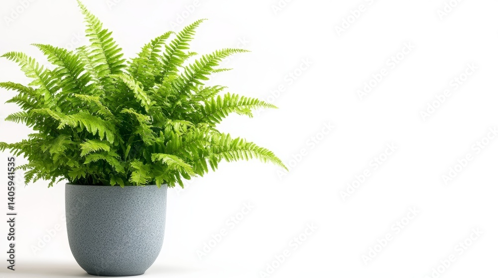 Elegant Boston Fern in a Decorative Terracotta Pot on Pristine White Background